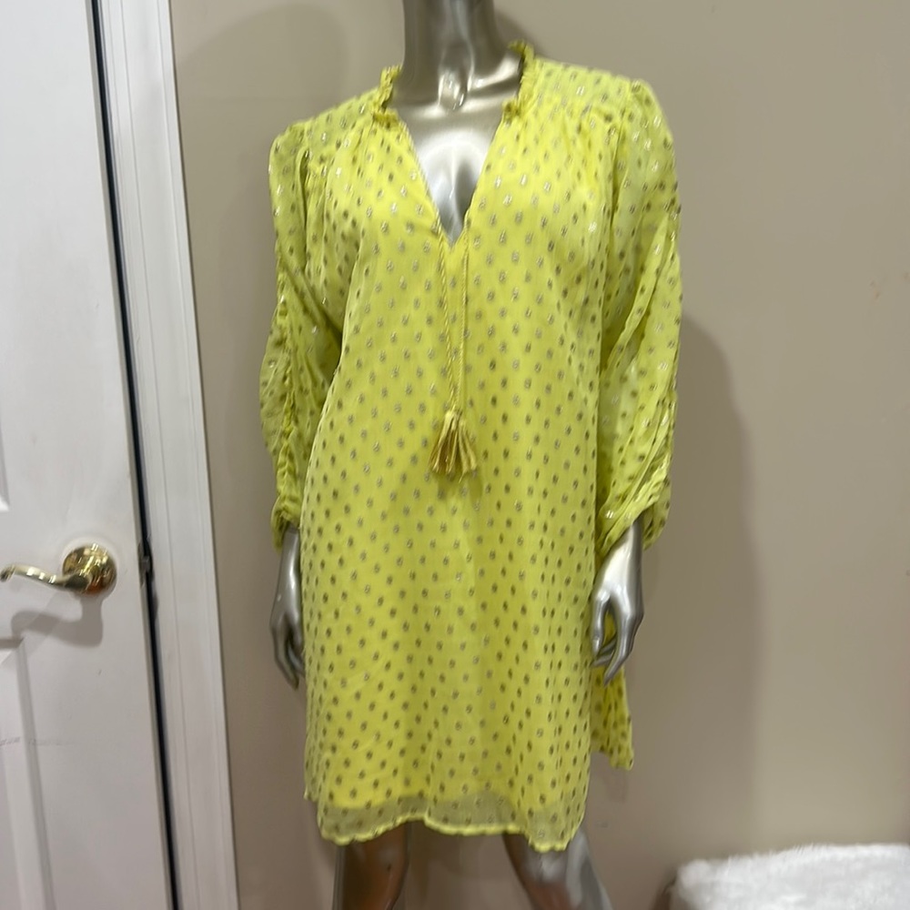 NRS Yellow gold dot dress ruffle sleeves size XL